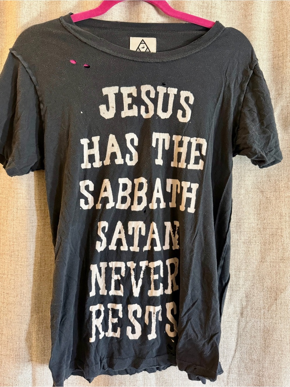 UNIF Jesus Has The Sabbath Satan Never Rests XS Distressed tee